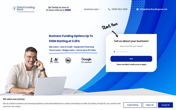 Skjámynd af directfundingnow.net