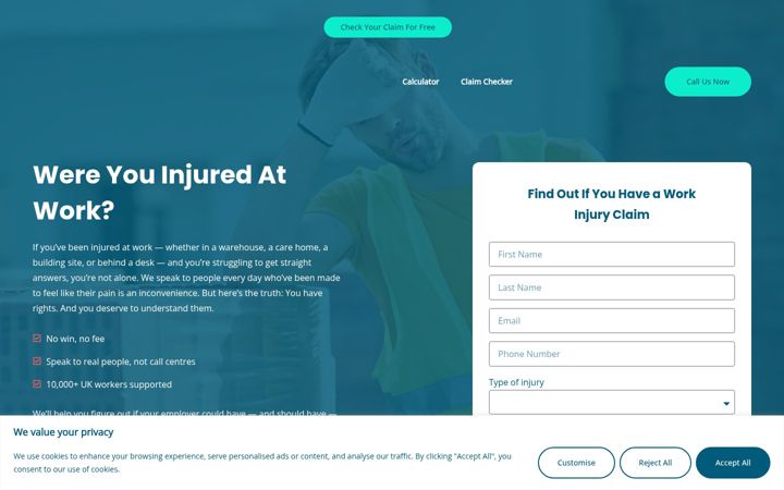 Screenshot of directinjuryclaims.com