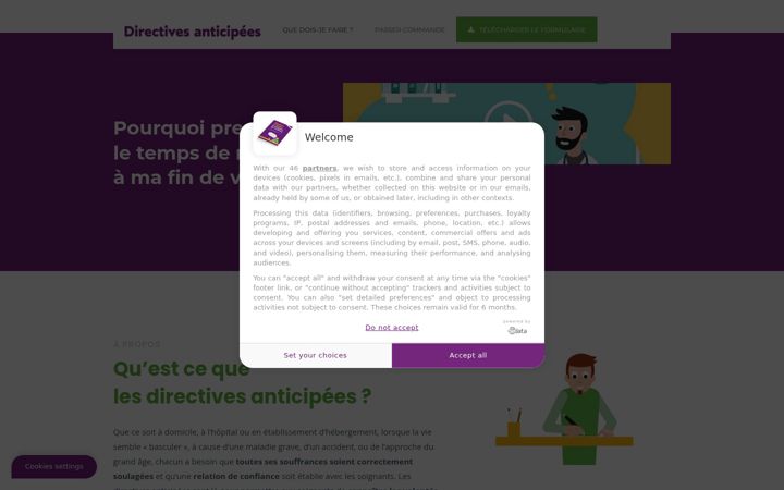 Captură de ecran a directivesanticipees.org