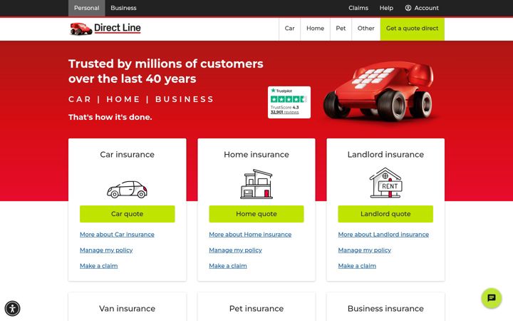 Screenshot of directline.com