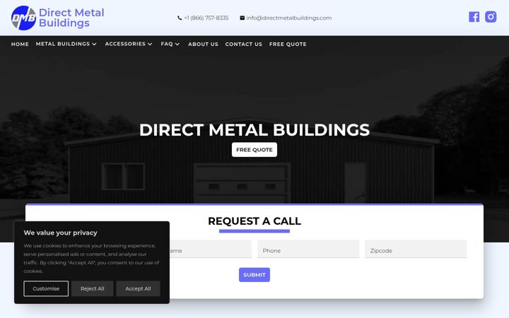 Screenshot of directmetalbuildings.com