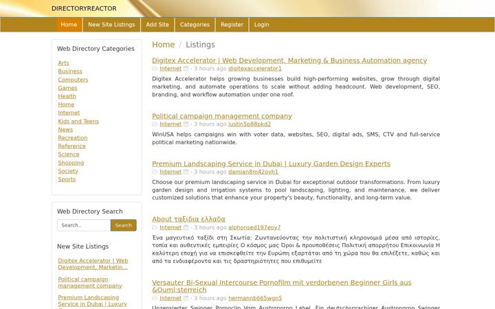 Screenshot of directoryreactor.com