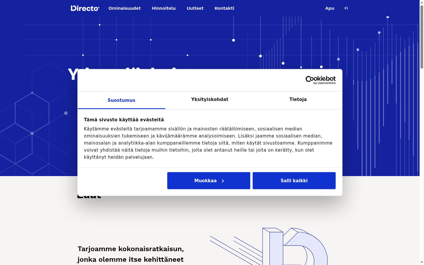 Screenshot del banner di consenso mostrato prima di qualsiasi interazione