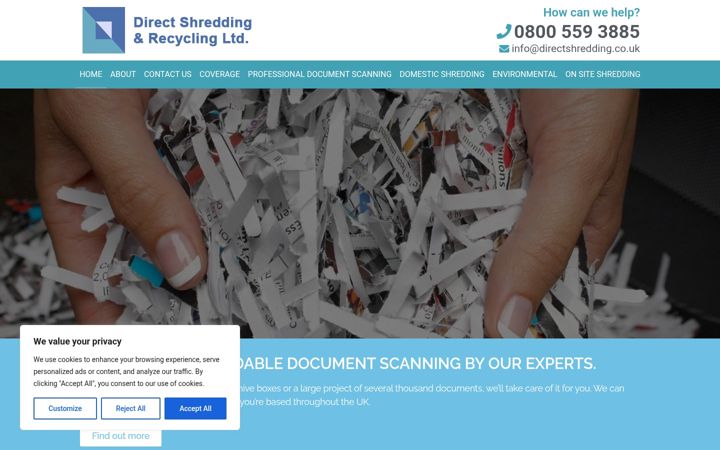 Snimka zaslona za directshredding.co.uk