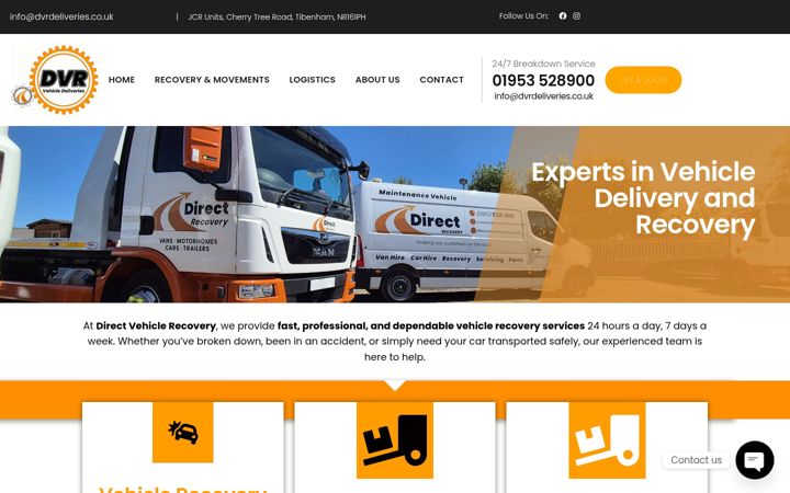 Zrzut ekranu directvehiclerecovery.co.uk