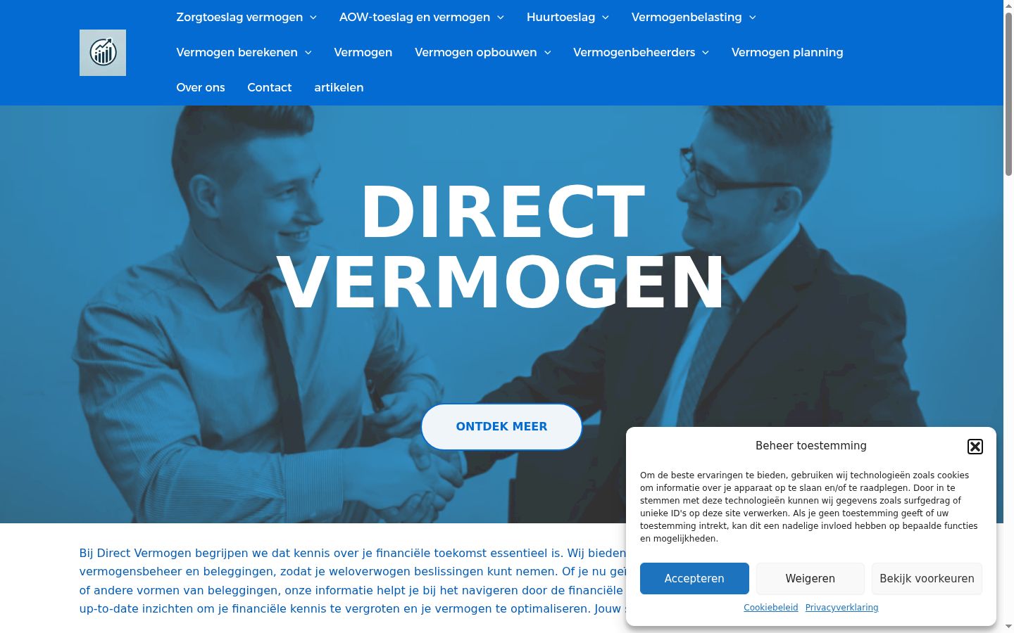 Screenshot des Einwilligungsbanners vor jeglicher Interaktion