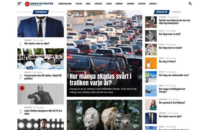 Snímek obrazovky direktnyheter.se