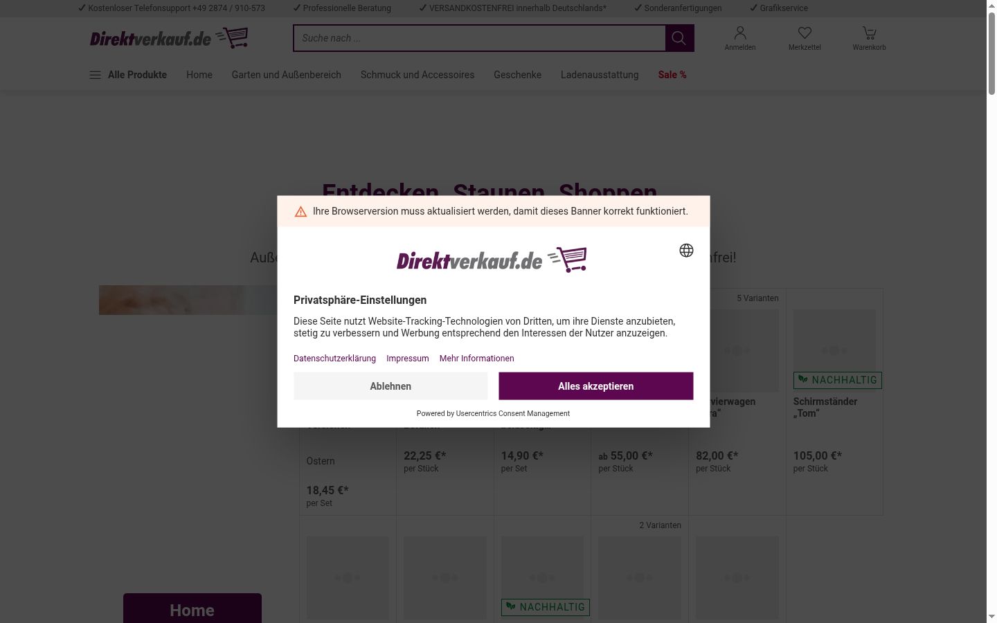 Skjermbilde av samtykkebanneret slik det vises før noen interaksjon