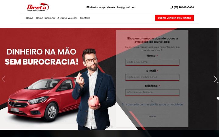 Kuvakaappaus sivustosta diretacompradeveiculos.com.br
