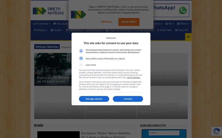 Kuvakaappaus sivustosta diretonoticias.com.br