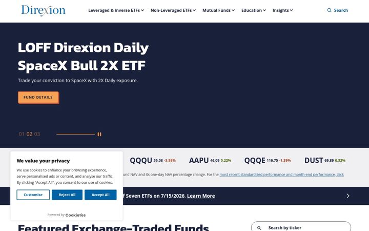Screenshot of direxion.com