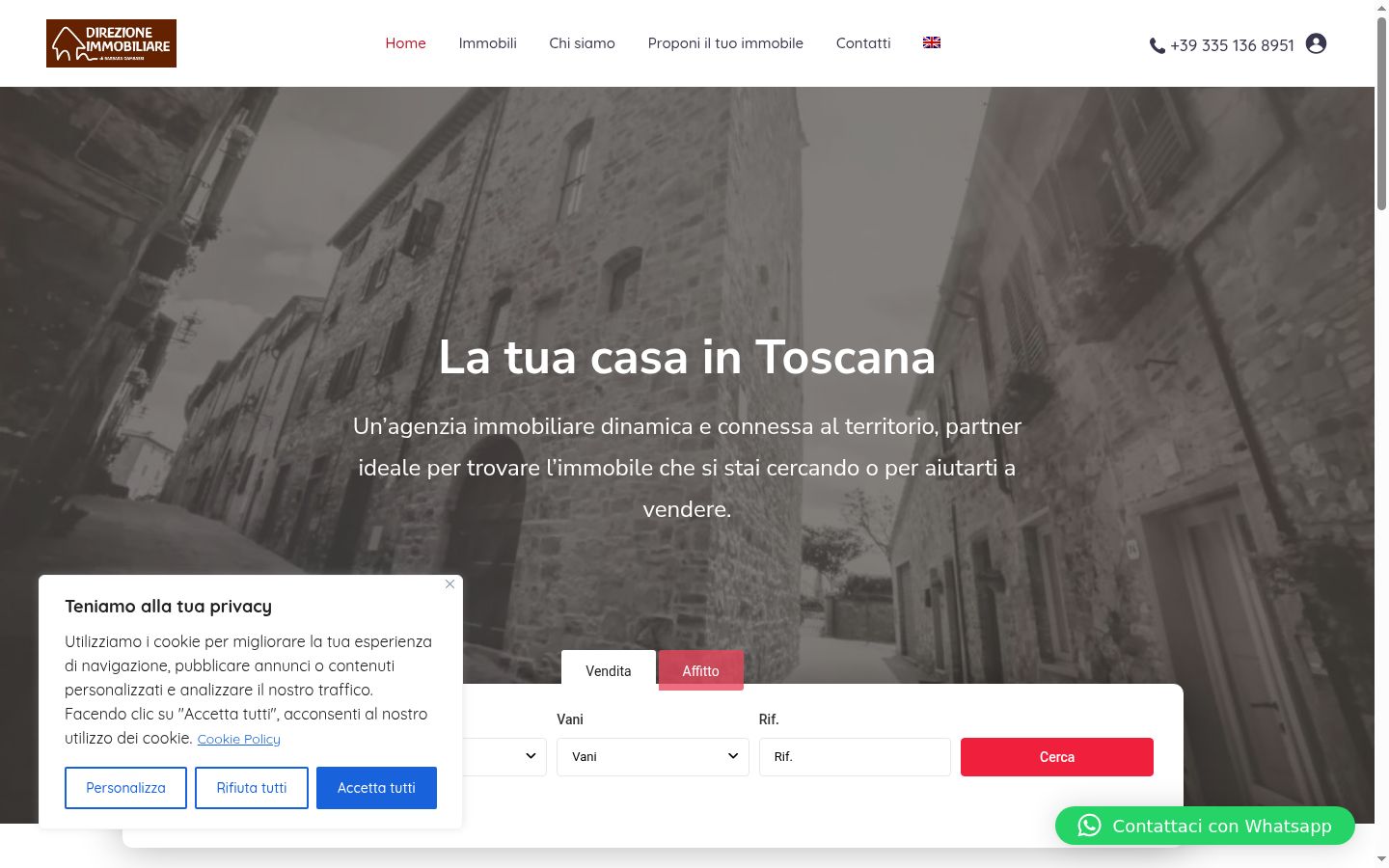 Screenshot del banner di consenso mostrato prima di qualsiasi interazione