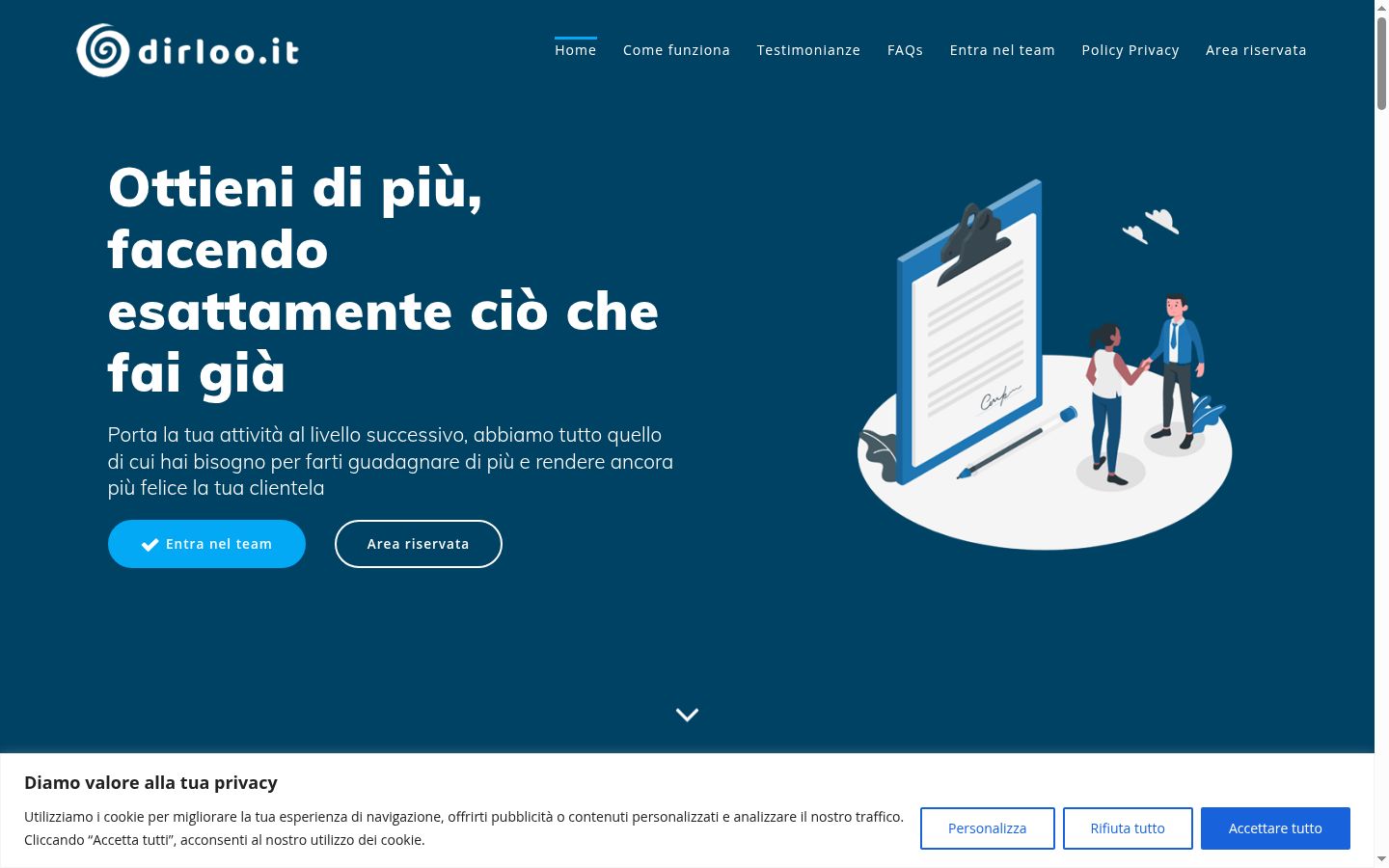 Screenshot del banner di consenso mostrato prima di qualsiasi interazione