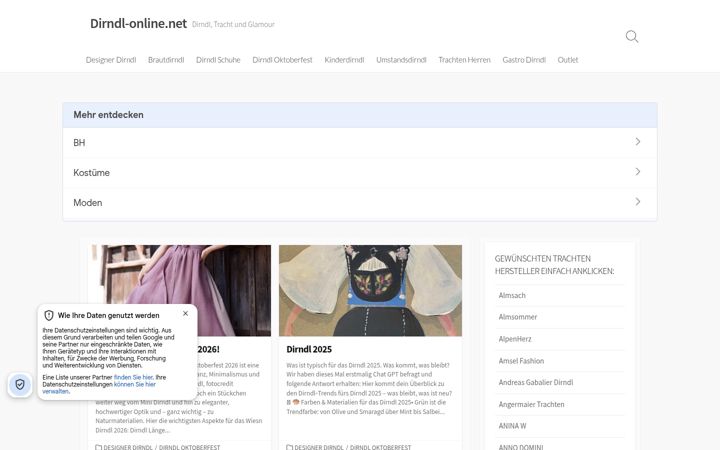 Skjámynd af dirndl-online.net