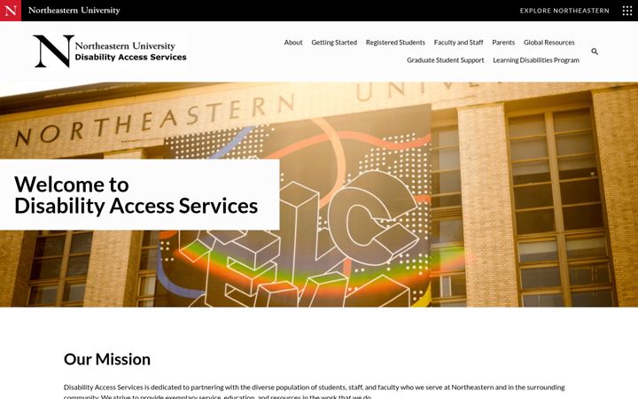 Skjermbilde av disabilityaccessservices.northeastern.edu