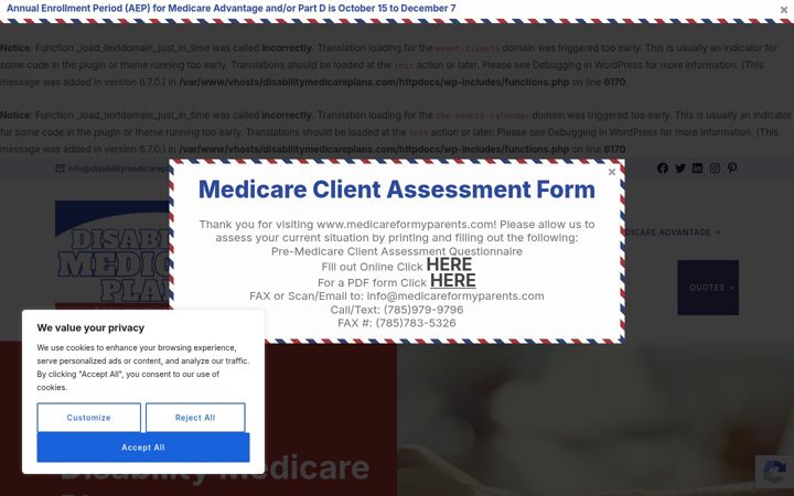 Screenshot of disabilitymedicareplans.com