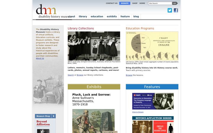 Posnetek zaslona disabilitymuseum.org