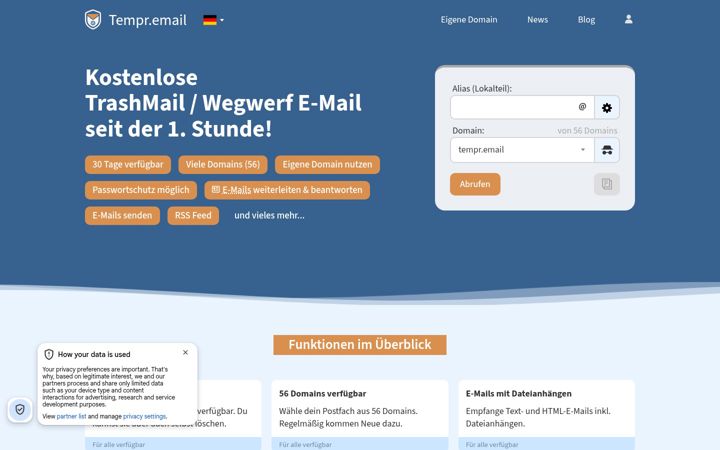 Screenshot von discard.email