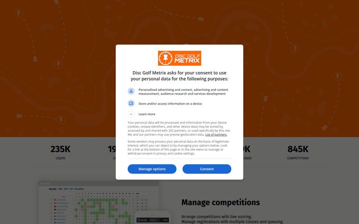 Screenshot of discgolfmetrix.com