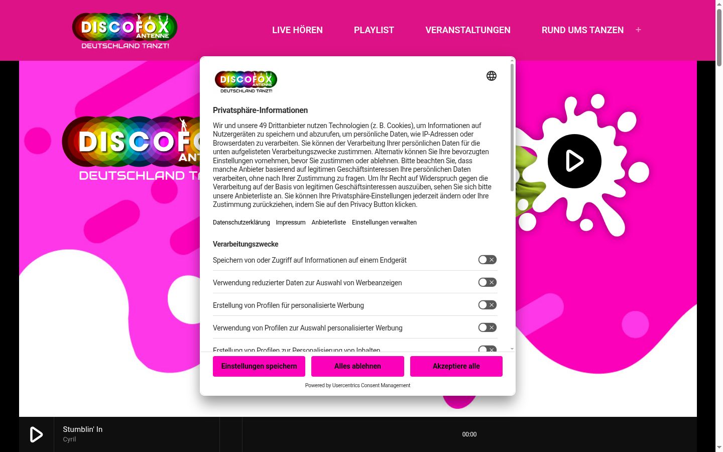 Screenshot tal-banner tal-kunsens muri qabel kwalunkwe interazzjoni