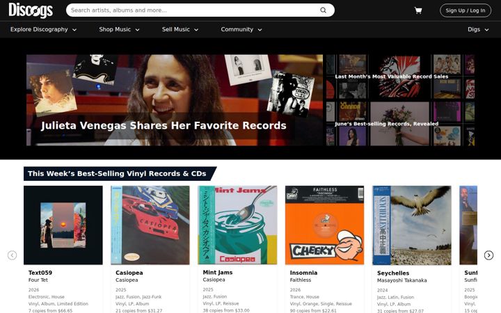 Screenshot of discogs.com
