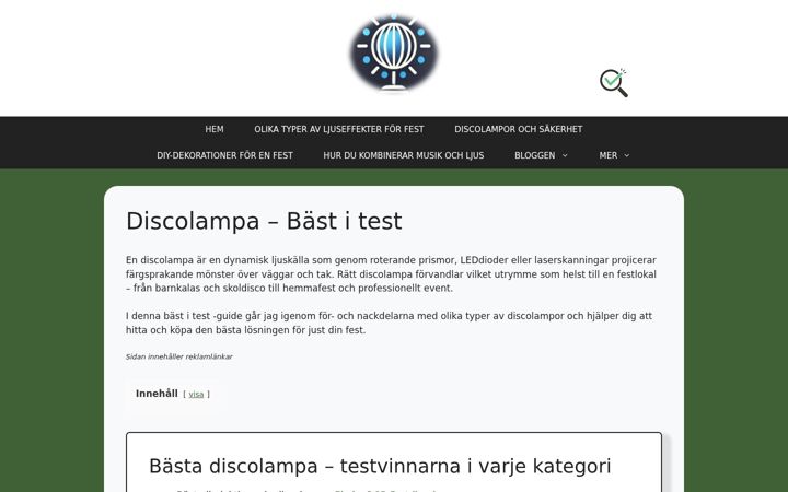 Snímek obrazovky discolampor.se
