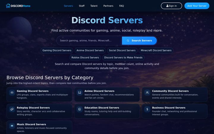 Screenshot of discordhome.com