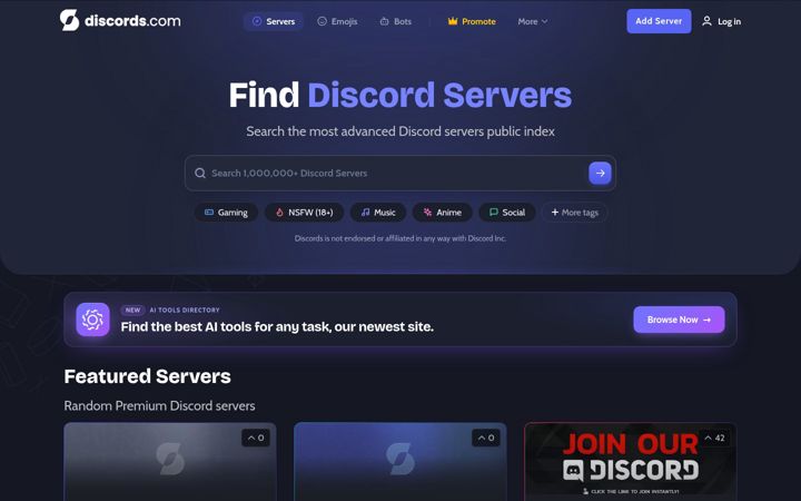 Skärmbild av discords.com