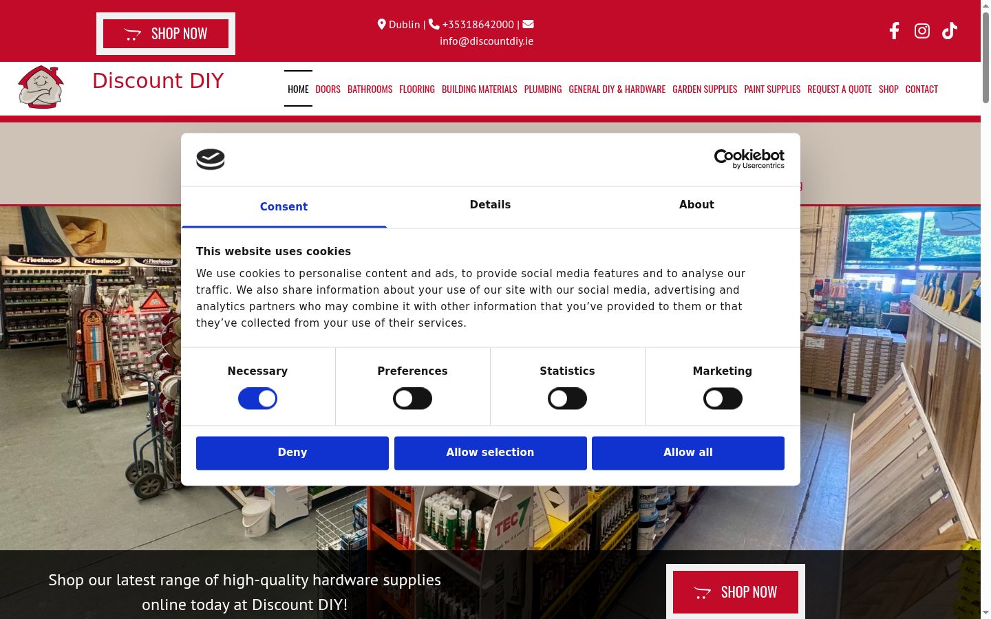 Screenshot del banner di consenso mostrato prima di qualsiasi interazione