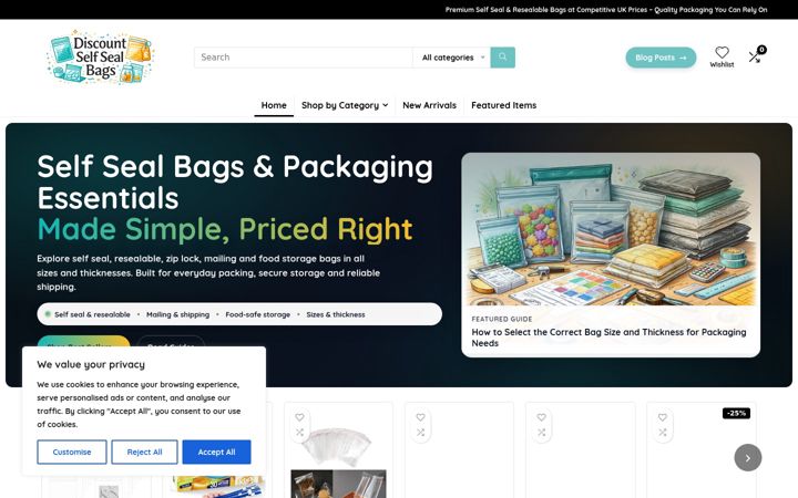 Zrzut ekranu discountselfsealbags.co.uk