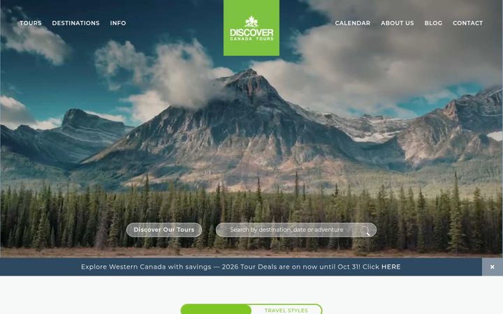 Ekrānuzņēmums no discovercanadatours.com
