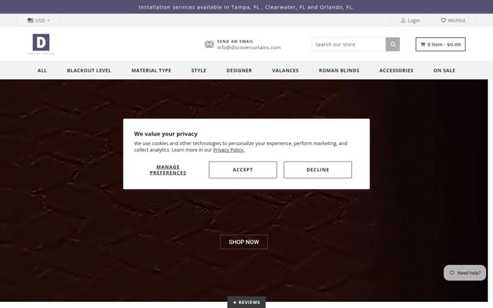 Screenshot of discovercurtains.com
