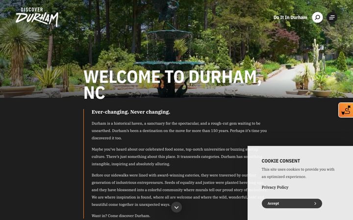 Screenshot of discoverdurham.com