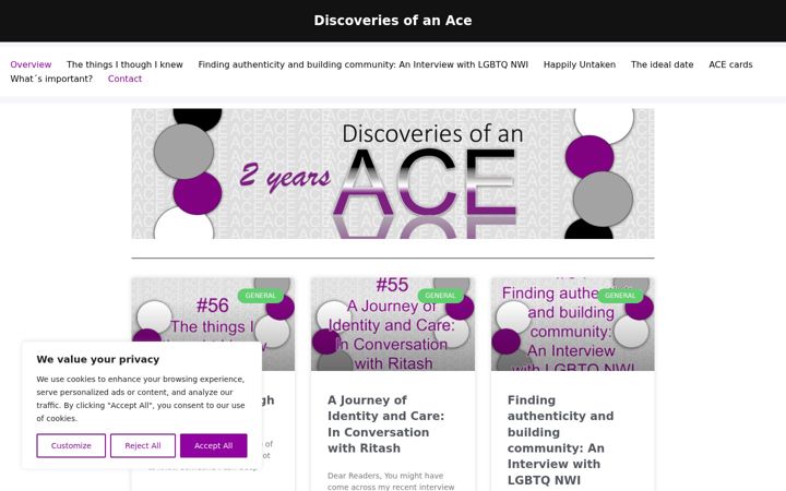 Screenshot of discoveries-of-an-ace.com