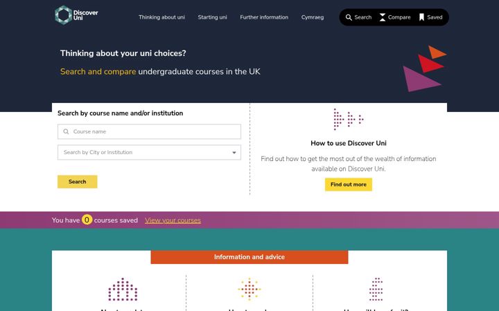 Captură de ecran a discoveruni.gov.uk