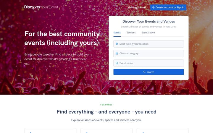 Screenshot of discoveryourevent.com