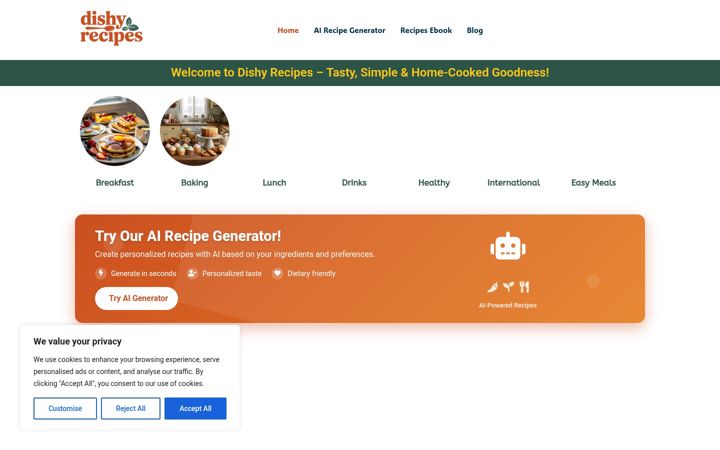 Screenshot of dishyrecipes.com