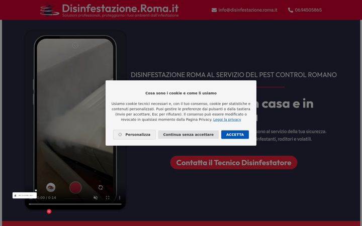 Captură de ecran a disinfestazione.roma.it