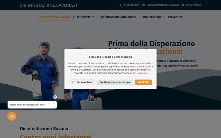 Captură de ecran a disinfestazione.savona.it