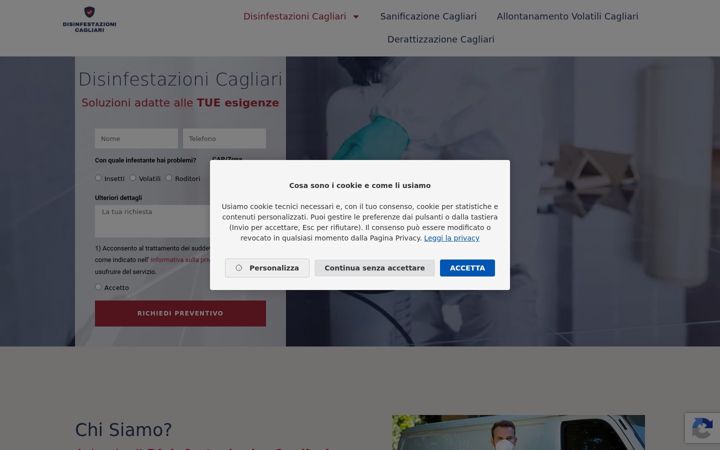 Captură de ecran a disinfestazioni.cagliari.it