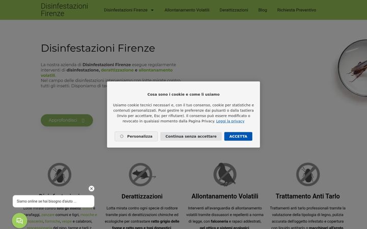 Captură de ecran a disinfestazioni.firenze.it