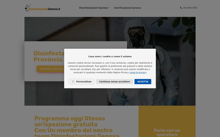 Captură de ecran a disinfestazioni.genova.it