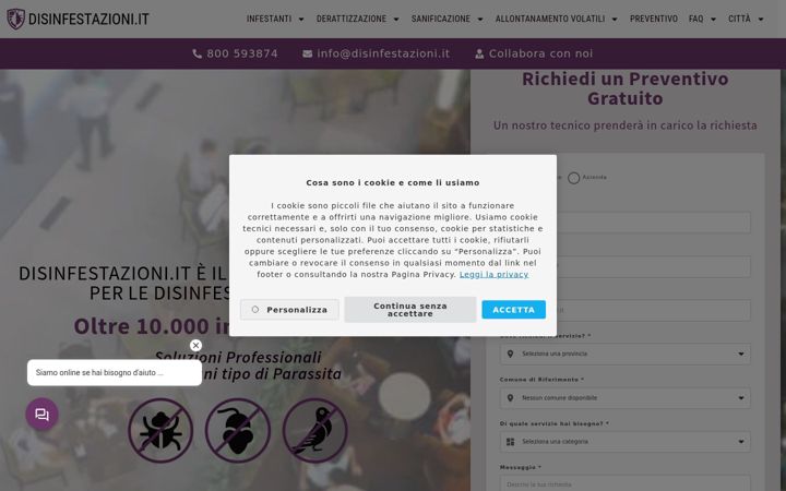 Captură de ecran a disinfestazioni.it