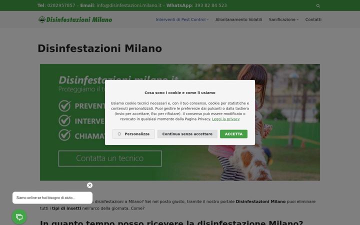 Captură de ecran a disinfestazioni.milano.it