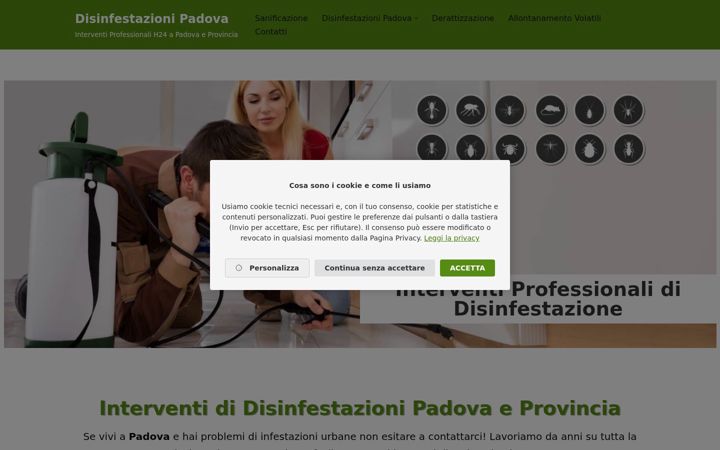 Captură de ecran a disinfestazioni.padova.it