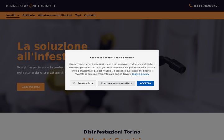 Captură de ecran a disinfestazioni.torino.it