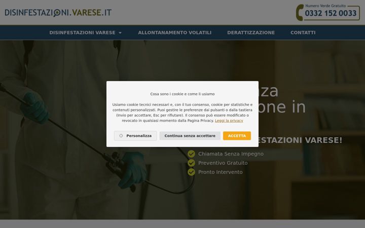 Captură de ecran a disinfestazioni.varese.it