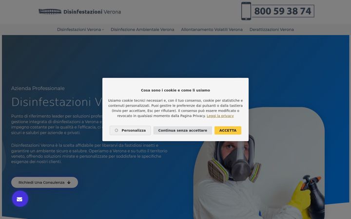 Captură de ecran a disinfestazioni.verona.it