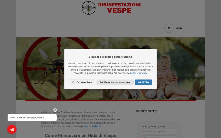 Captură de ecran a disinfestazionivespe.milano.it