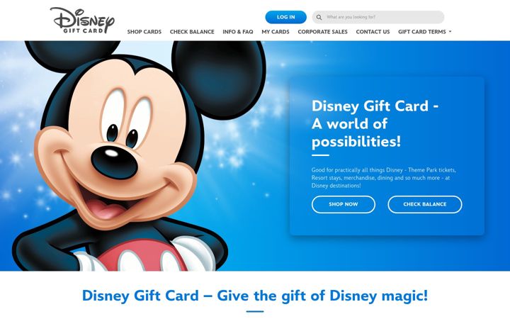 Screenshot of disneygiftcard.com